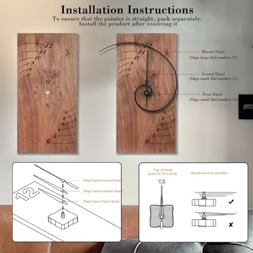 ACODE 14 Inches Fibonacci Curve Rectangular Wall Clock, Walnut Wall Clock - Image 5