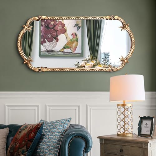 BAODANFU Scalloped Oval Wall Mirror, Vintage Gold Oblong Mirrors - Image 7