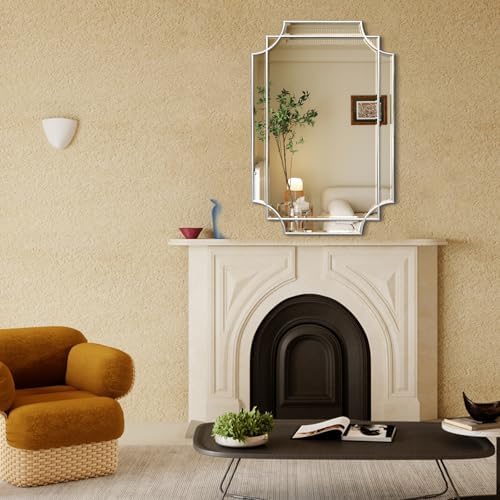 HQiJun 30x20 Inch Silver Bathroom Mirror, Wooden Frame - Image 2