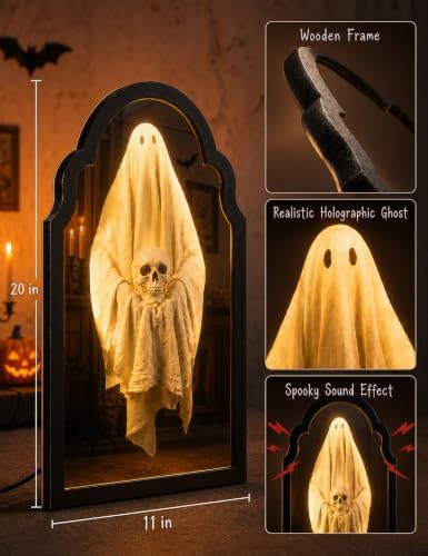 20" Haunted Ghost Mirror with LED Lights & Scary Voice Changer - Image 2