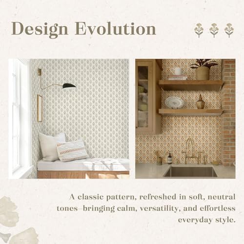 Dimoon 17.3''x78.7'' Peel and Stick Wallpaper Floral Beige Boho Neutral Cute - Image 4