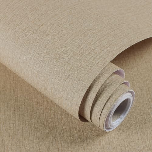 Grasscloth Peel and Stick Wallpaper Beige Brown Vinyl 16in x 197in by lenify