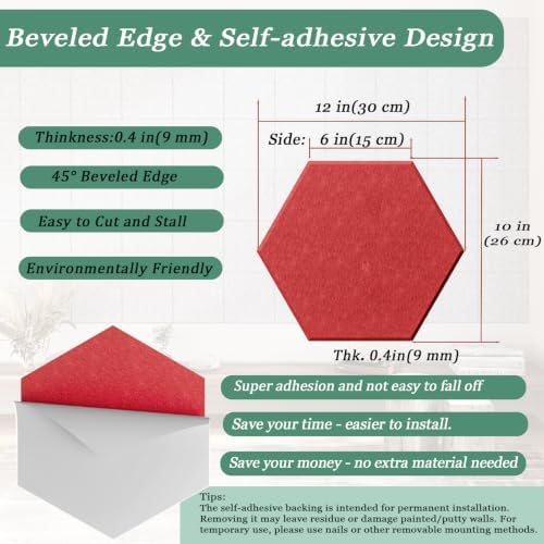 Hexagon Acoustic Panels, 12 Pack Self-Adhesive Sound Panels - Image 4
