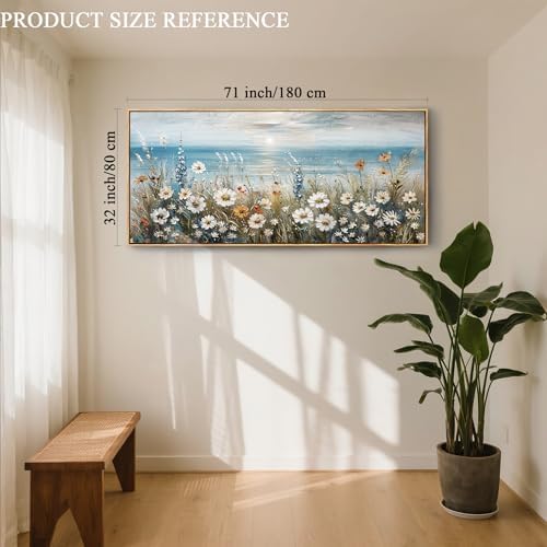 SERIMINO Large Framed Coastal Wall Art, Sunrise Daisy Canvas Prints 32"x71" - Image 5