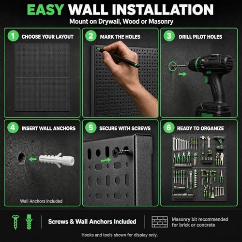 6 Pack Peg Board, 16×12" Black Metal Pegboard Wall Panels - Image 7