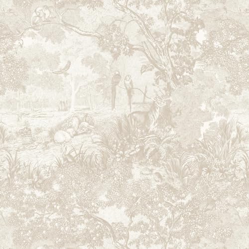 Heroad Peel and Stick Wallpaper Oatmeal Cream Vintage Forest Animals Floral by HeroadBrand