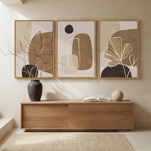 Framed Neutral Brown Boho Abstract Wall Art - Image 4