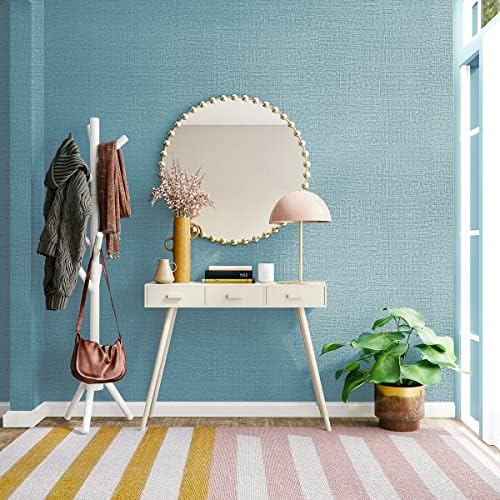 Teal Wallpaper Grasscloth Peel and Stick Wallpaper 17.7in x 393in - Image 2