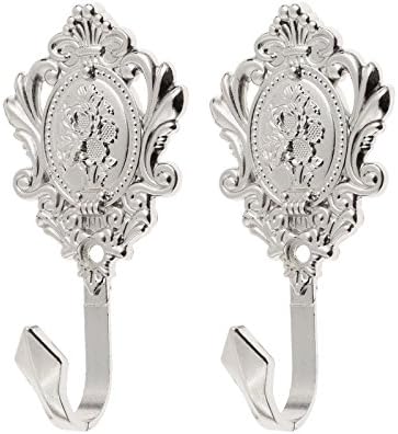 Curtain Tiebacks Small Lightweight Hooks, Vintage Silver Rose Pattern - Image 3