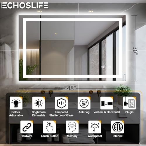 EchosLife 48"x30" LED Bathroom Mirror - Image 2