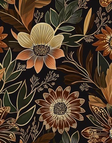 Laatse Boho Dark Black Gold Floral Wallpaper Peel and Stick 17.5"x197" by Laatse