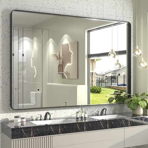 60x40 Inch Black Metal Framed Bathroom Mirror by CHARMOR