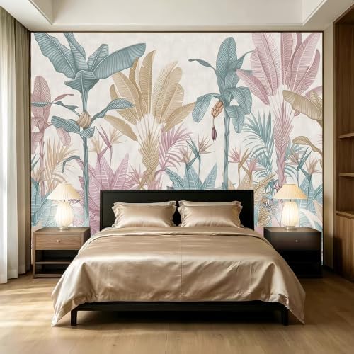 A Morandi Colored Tropical Rainforest Style Plant self-Adhesive Mural, Tropical by SIDIANYA
