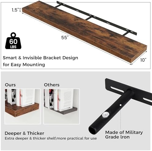 55" Wide x 10" Deep Floating Shelves - Image 2