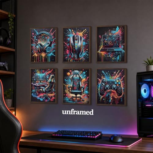 SHRNGCK Game Room Posters Set of 6 Retro Video Game Setup Wall Art Neon Gaming - Image 3
