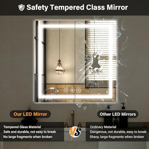 XRAMFY 36"X36"LED Bathroom Mirror, Backlit + Front Lit Wall Mirror - Image 4