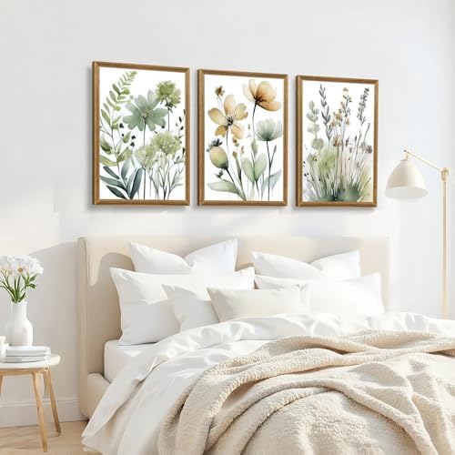 SYWENNOI Triptych Watercolor Botanical Framed Canvas Wall Art 16x24 inch x3 - Image 4