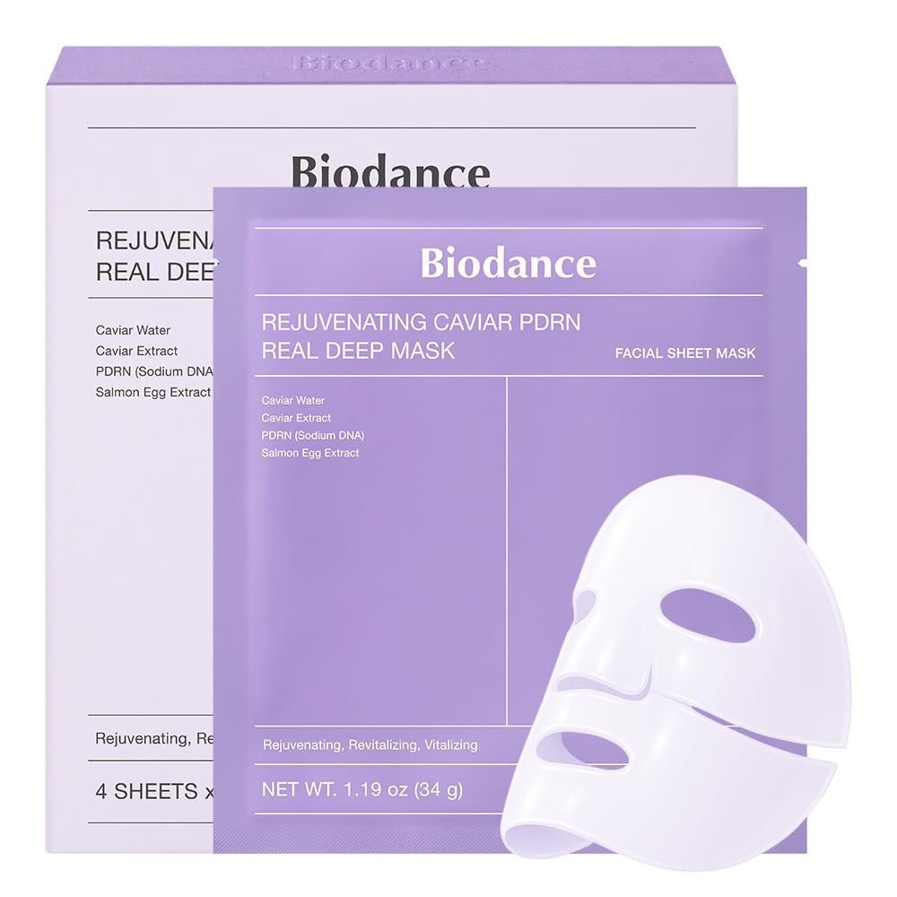 BIODANCE Rejuvenating Caviar PDRN Real Deep Mask, Overnight Hydrogel Mask, Skin Firming & Radiance Boost, Enhancing Recovery for All Skin Types, Korean Skincare | 1.19oz(34g) x 4ea