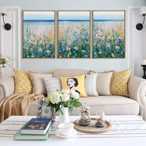 Extra Large Blue Floral Wall Art Framed Artwork - Image 5