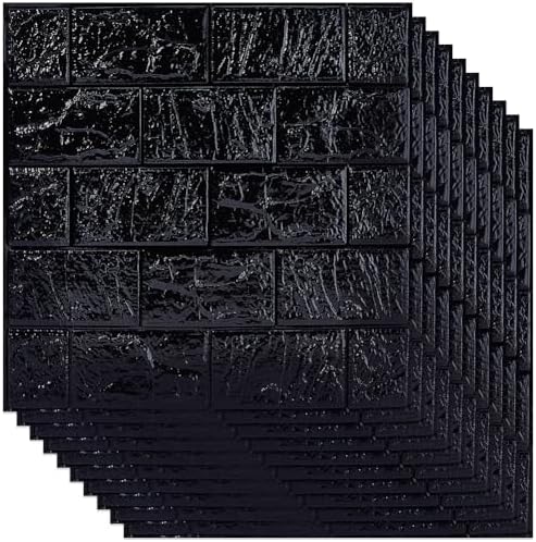 CRASPIRE 10Pcs 3D Faux Stone Peel and Stick Wall Black Tile Panels 11.8x11.8in - Image 7