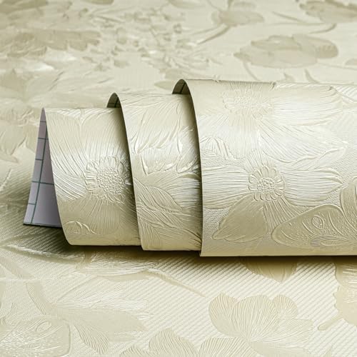 Neutral Floral Wallpaper Peel and Stick Textured Wallpaper Embossed Flower by HelloWall