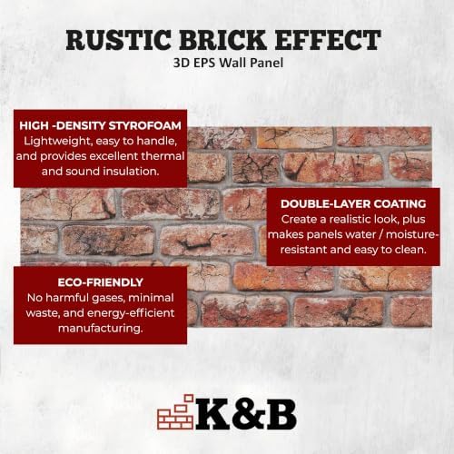 K&B Panels 3D Wall Panels, Rustic Brick Effect Styrofoam Wall Panelling Kit - Image 5