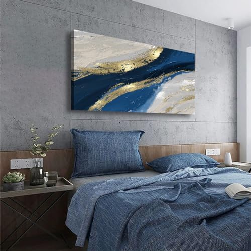 Abstract Canvas Wall Art for Living room Office Bedroom Golden Blue Wall Art - Image 7
