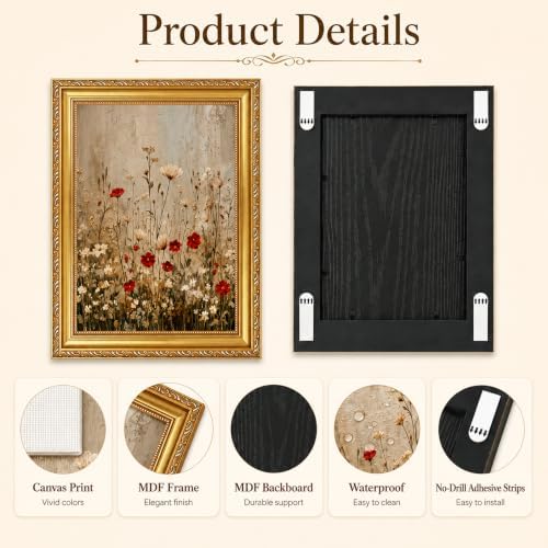 Framed Wildflower Canvas Wall Art, Neutral Plant Picture Wall Decor24x16in - Image 3