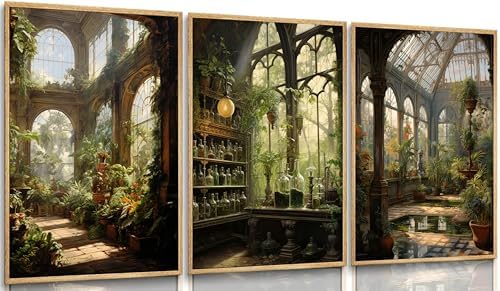 3pcs William Morris Green Plants Canvas Wall Art Medieval Castle Posters Prints by Unknown
