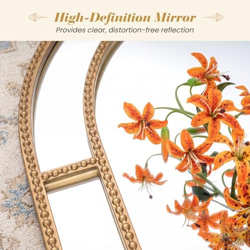 Tangkula 35" x 23" Gold Arched Wall Mirror, Decorative Mirror - Image 6