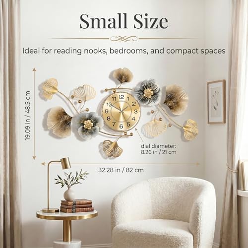 33" 3D Ginkgo Leaf Metal Wall Clock - Image 3