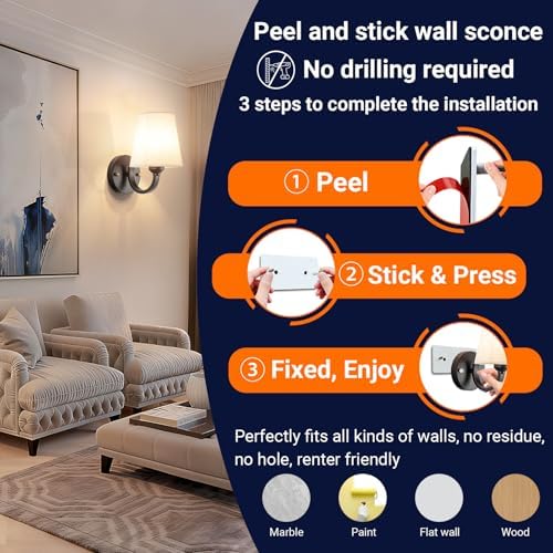 YHCDLAMP Peel and Stick Wall Sconces, No Drilling Stick On Wall Sconce - Image 2