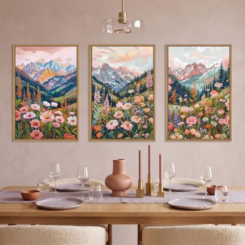 Boho Vibrant Mountain Wildflower Framed Canvas Wall Art Set- 16"x24"x3 - Image 3