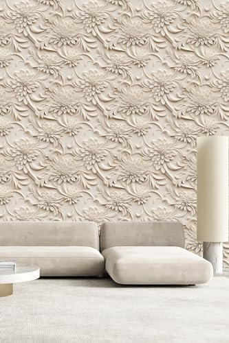 Peel and Stick Wallpaper Light Brown Scroll Floral Small - Image 3