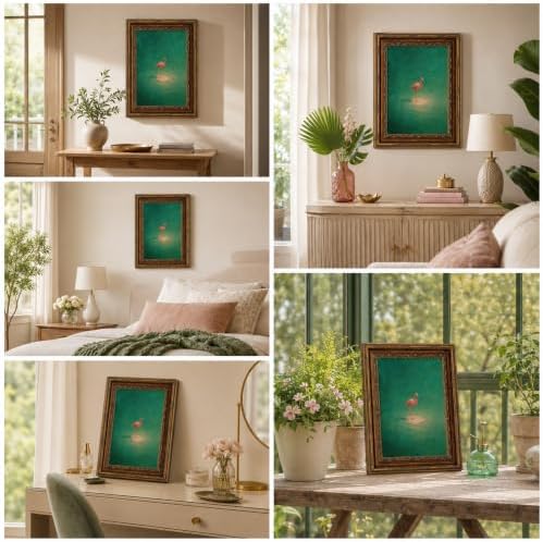 Vintage Gold Framed Pink Flamingo Canvas Wall Art 9x11 Inch - Image 7