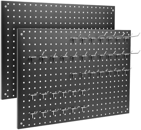 Peg Board, 2 Pack Metal Pegboard Panels Black Pegboards Wall Organizer by MUWOOD