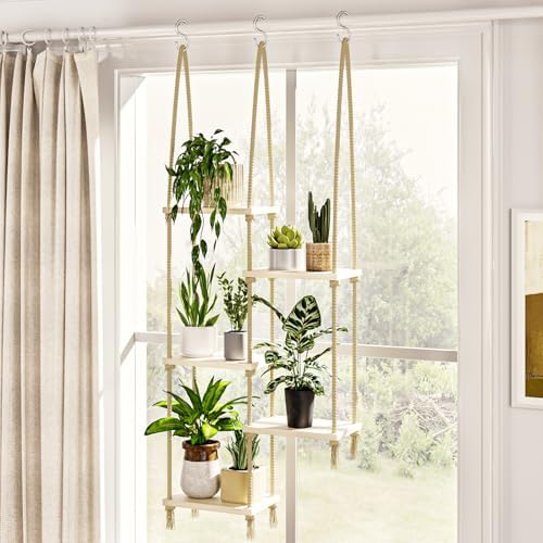 Bamworld Hanging Shelves Plant Hanger Indoor Window Plant Shelves by Bamworld