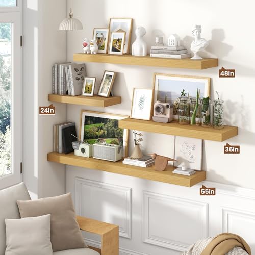 Heimlove Floating Shelves 35.7" W x 10.3" D Oak Set of 2 - Image 3