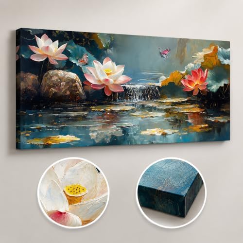 Anolyfi Lotus Canvas Wall Art for Living Room 48"x24" - Image 2