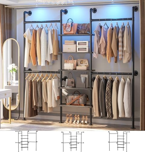Aheaplus Industrial Pipe Clothing Rack, 6.42FT Closet Organizer System - Image 2