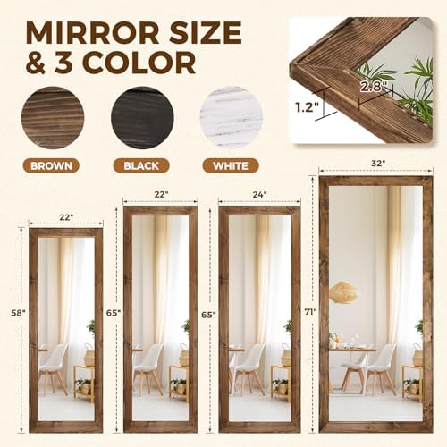 58x22in Full Length Mirror, Rustic Brown Beveled Wood Frame - Image 2