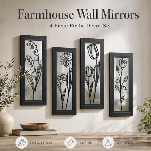 4 Set Farmhouse Mirrors for Wall Decor Living Room Bedroom Bathroom Entryway - Image 6