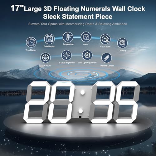 CHKOSDA 17 Inch 3D LED Digital Wall Clock - Image 2