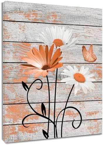 HVEST Farmhouse Orange Floral Wall Art by HVEST