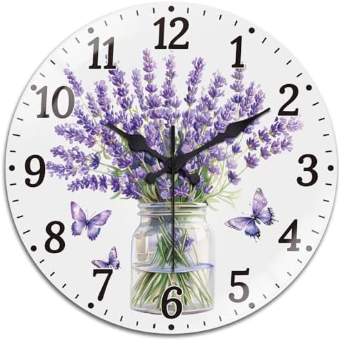 peacoblue Lavender Butterfly Wall Clocks Battery Operated by PEACOBLUE