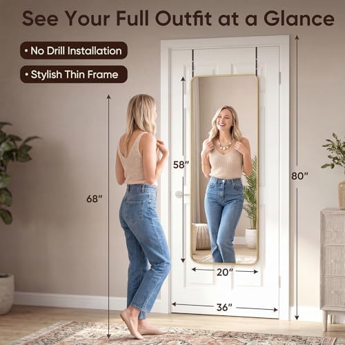 Antok 58"x20" Over the Door Full Length Mirror, Hang or Floor Stand - Image 2