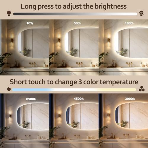 40''x30'' Backlit Mirror Bathroom Wall Rectangular Oval, LED Bathroom Mirror - Image 5