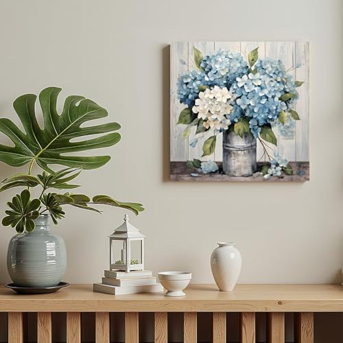 IAFWZX Wrapped Canvas Rustic Blue Hydrangea Wall Art 20x20 in - Image 5