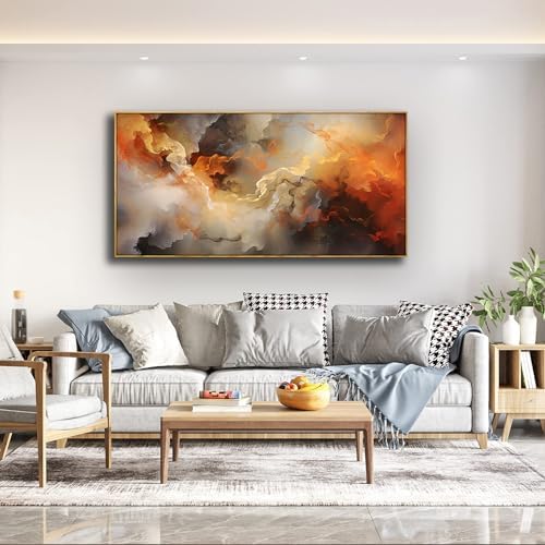VHMING Abstract Wall Art Framed Ready to Hang Home Decor Orange White Artwork - Image 6