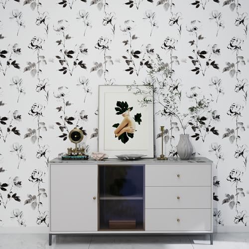 Hopepak Floral Wallpaper Peel and Stick Black and White Flower Peel and Stick - Image 6